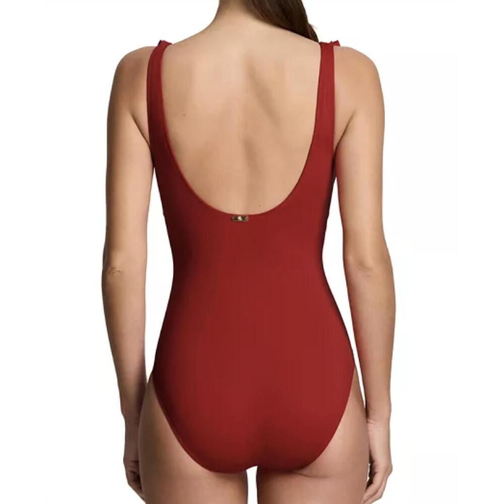 NEW RALPH LAUREN ruffle surplice underwire one piece swimsuit in red - Picture 2 of 3